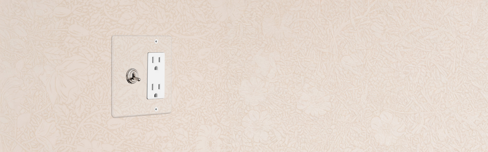 A white electrical outlet and toggle switch installed on a textured light-colored wall.
